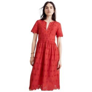 NWT Madewell Red Prarie Scalloped Eyelet Midi Dress - Size 2